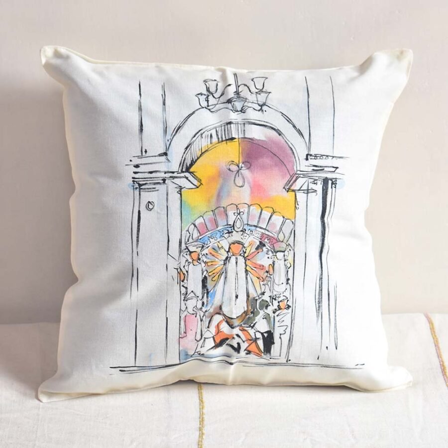 Durga Rajbari Handpainted Cushion Cover