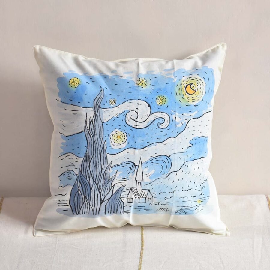 Starry Night Hand-painted Cushion Cover