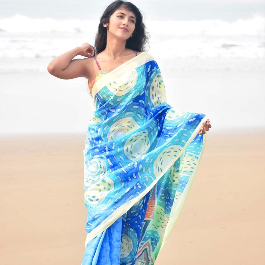 Starry Night Hand-painted Saree