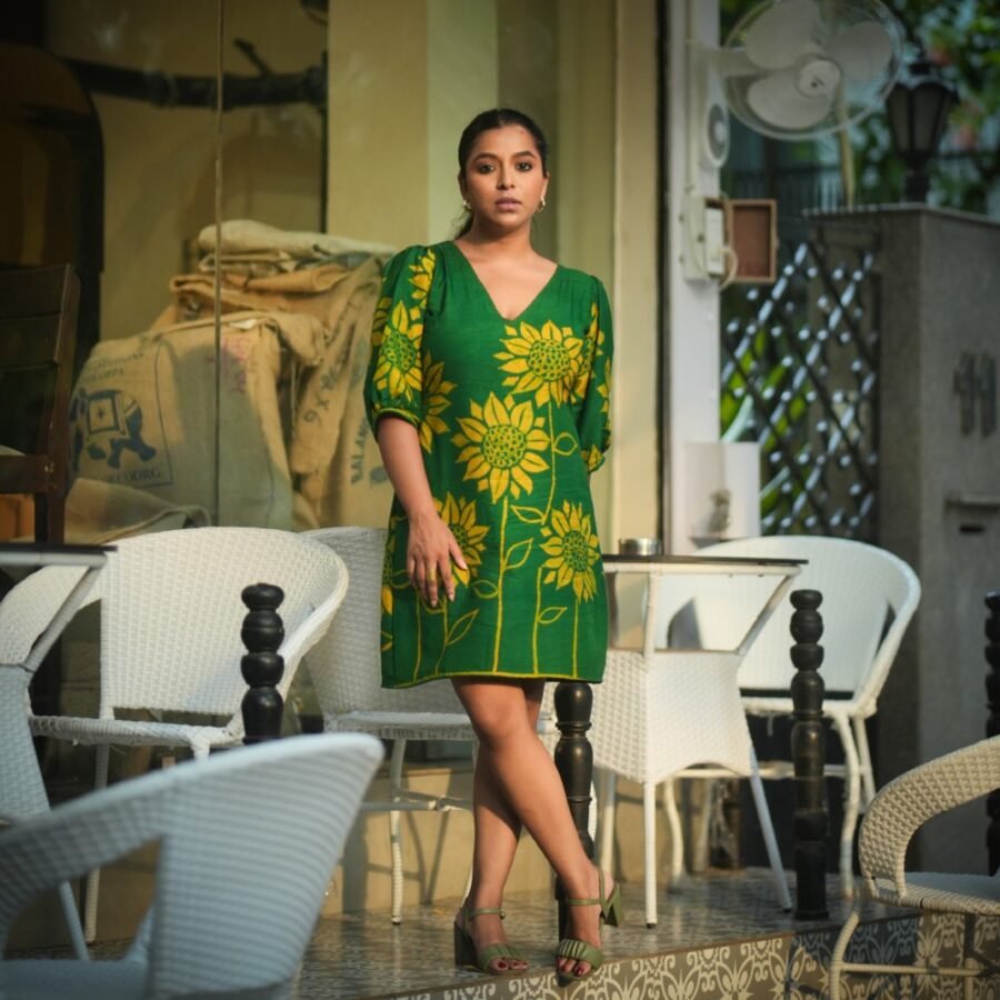 Sunflowers Hand painted Batik Silk Dress