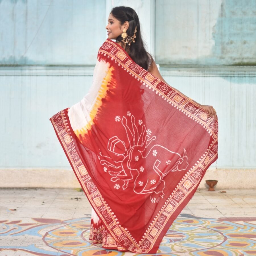 Durga Hand-painted Batik Art Cotton Saree