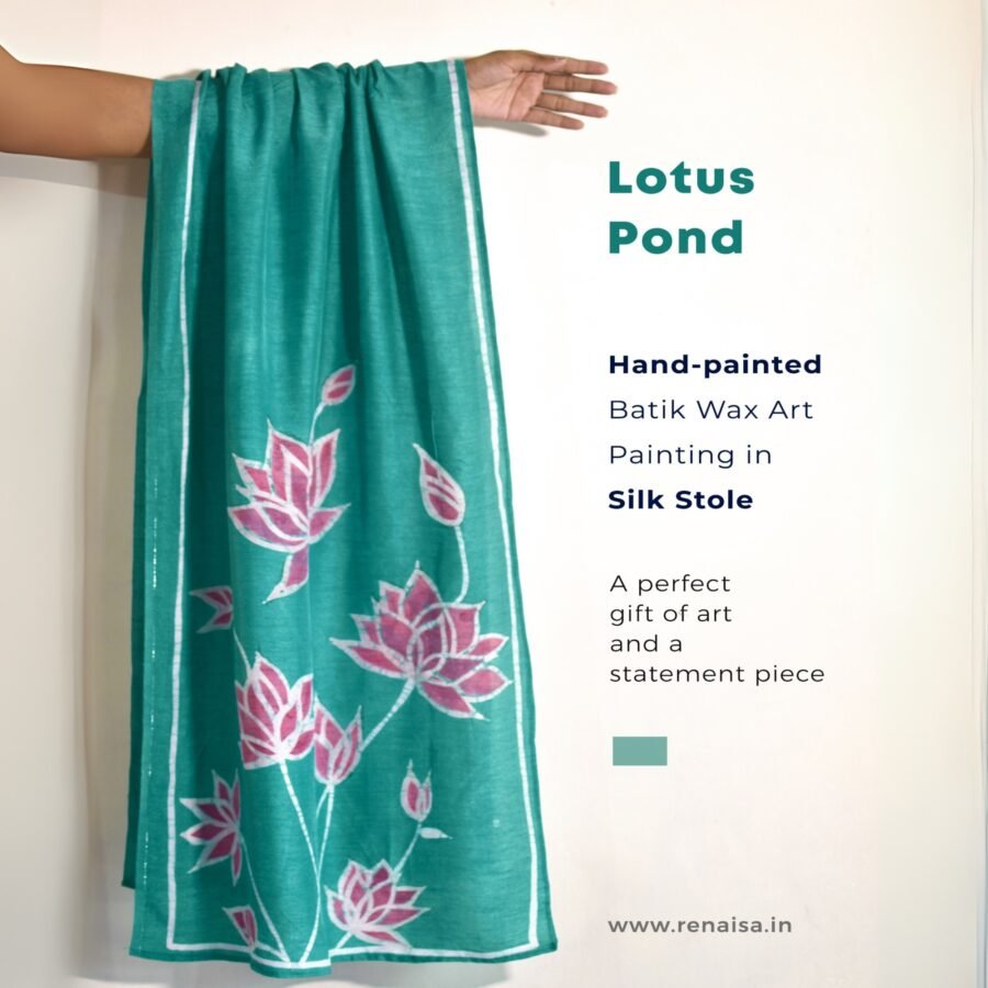 Lotus Garden Hand-Painted Batik Silk Stole