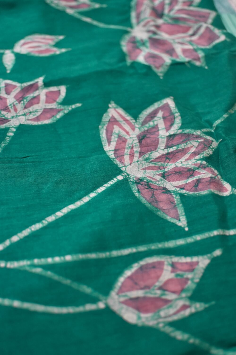 Lotus Pond Hand-Painted Batik Silk Stole - Image 3