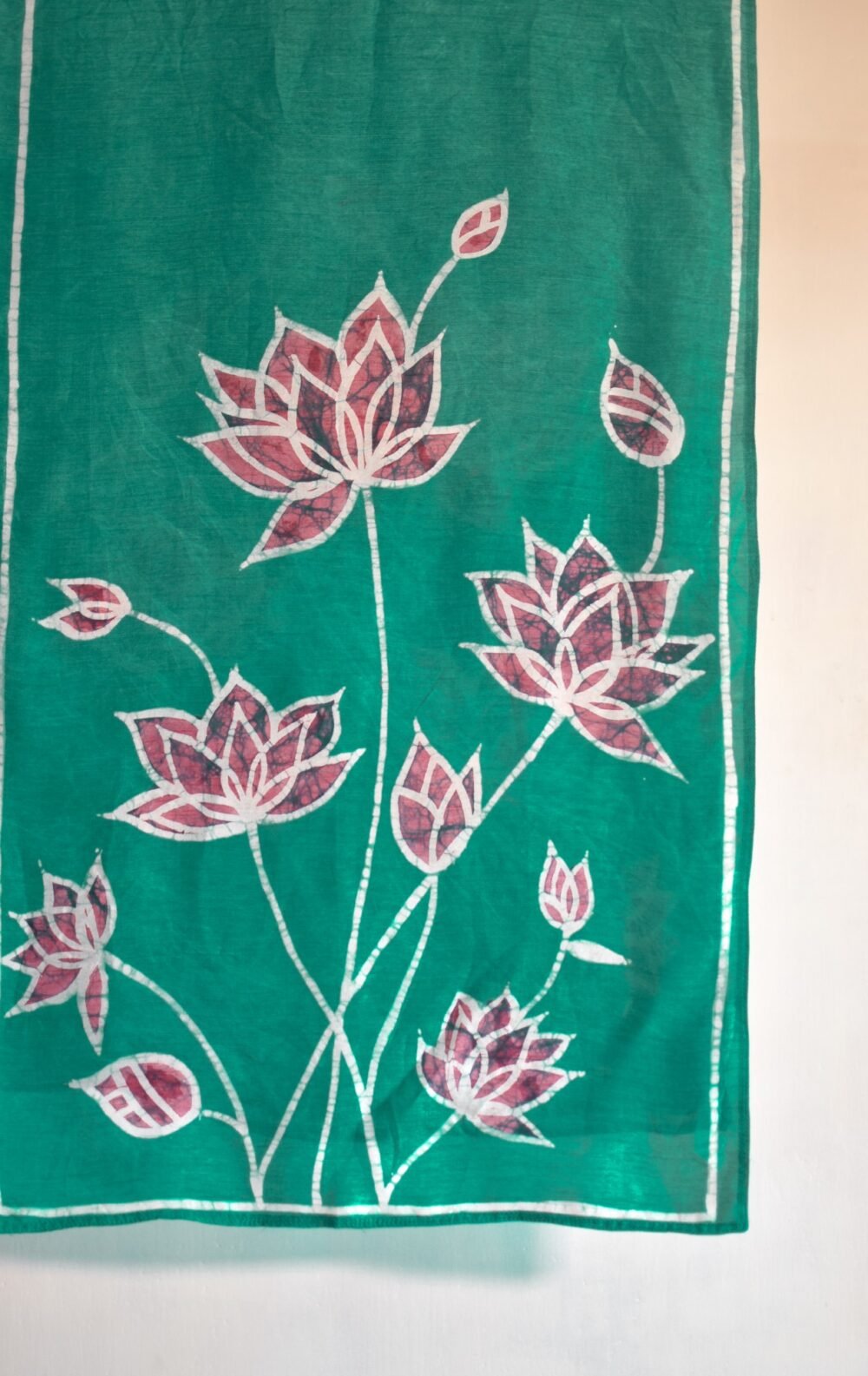 Lotus Pond Hand-Painted Batik Silk Stole - Image 4