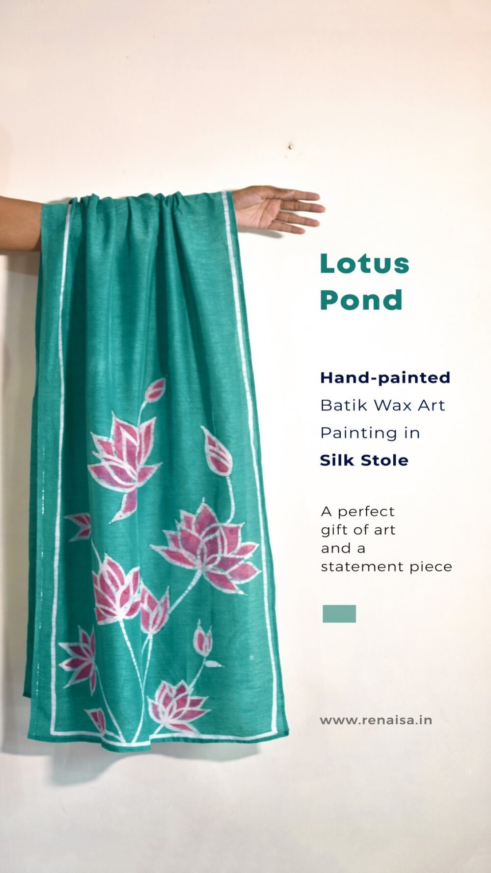 Lotus Pond Hand-Painted Batik Silk Stole - Image 5