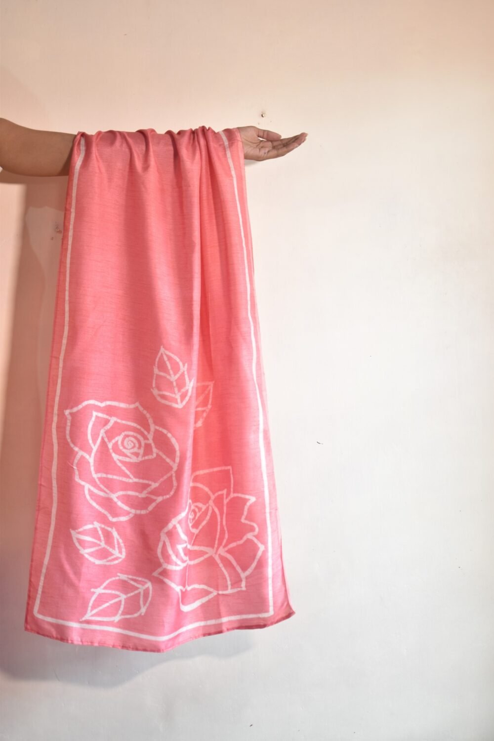 Roses Hand-Painted Batik Silk Stole - Image 4