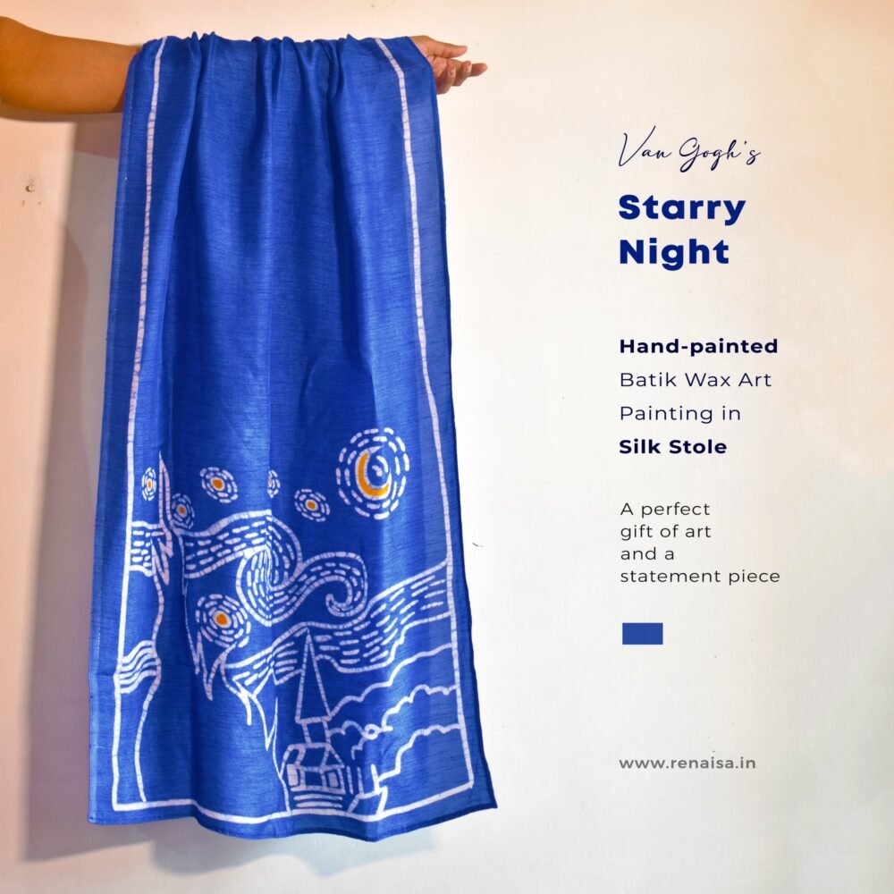 Starry Night Hand-Painted Batik Silk Stole