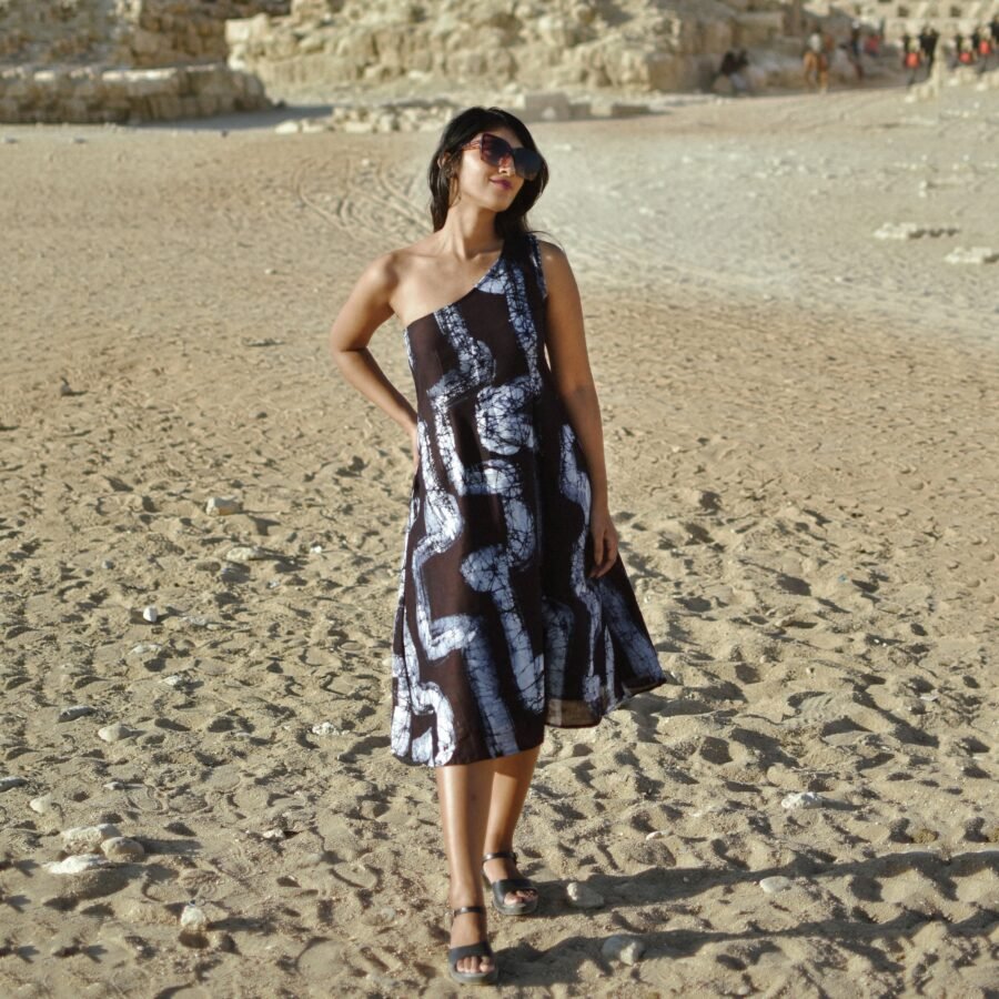 Aafiya Abstract Batik Art Pure Cotton Dress Black