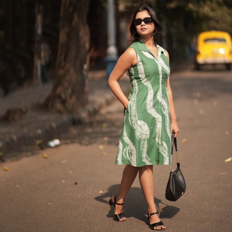Olive Abstract Painting Batik Art Pure Cotton Dress