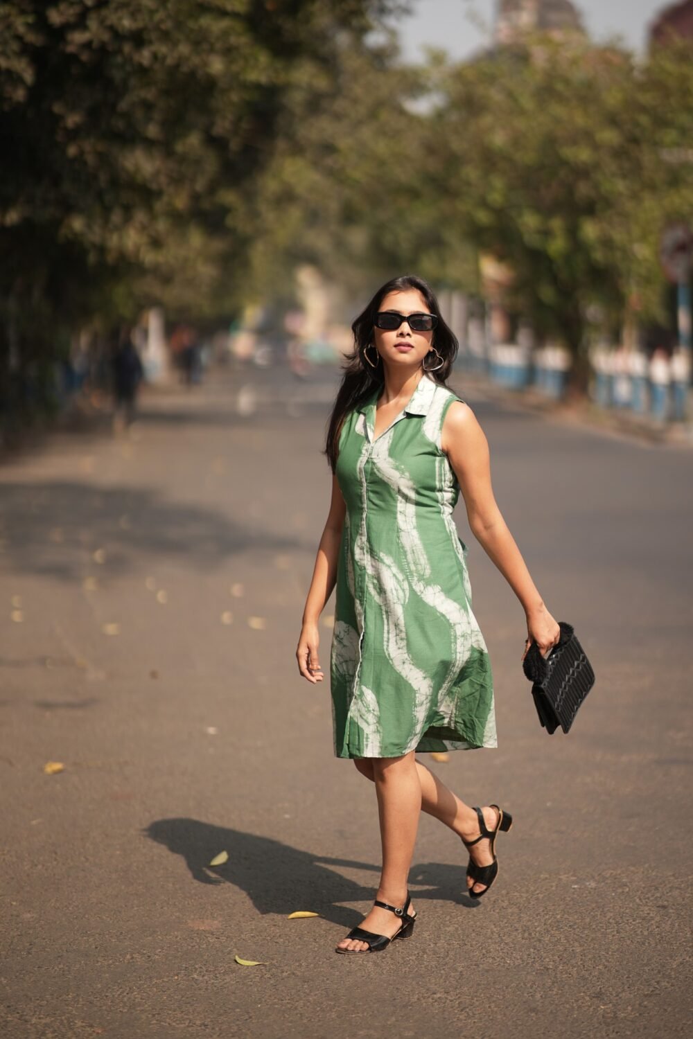 Olive Abstract Painting Batik Art Pure Cotton Dress - Image 2