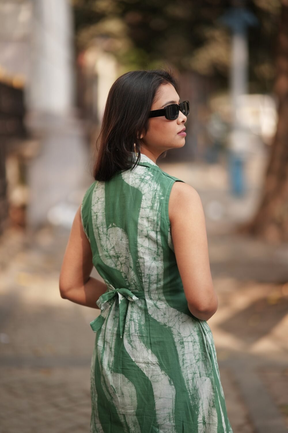Olive Abstract Painting Batik Art Pure Cotton Dress - Image 3