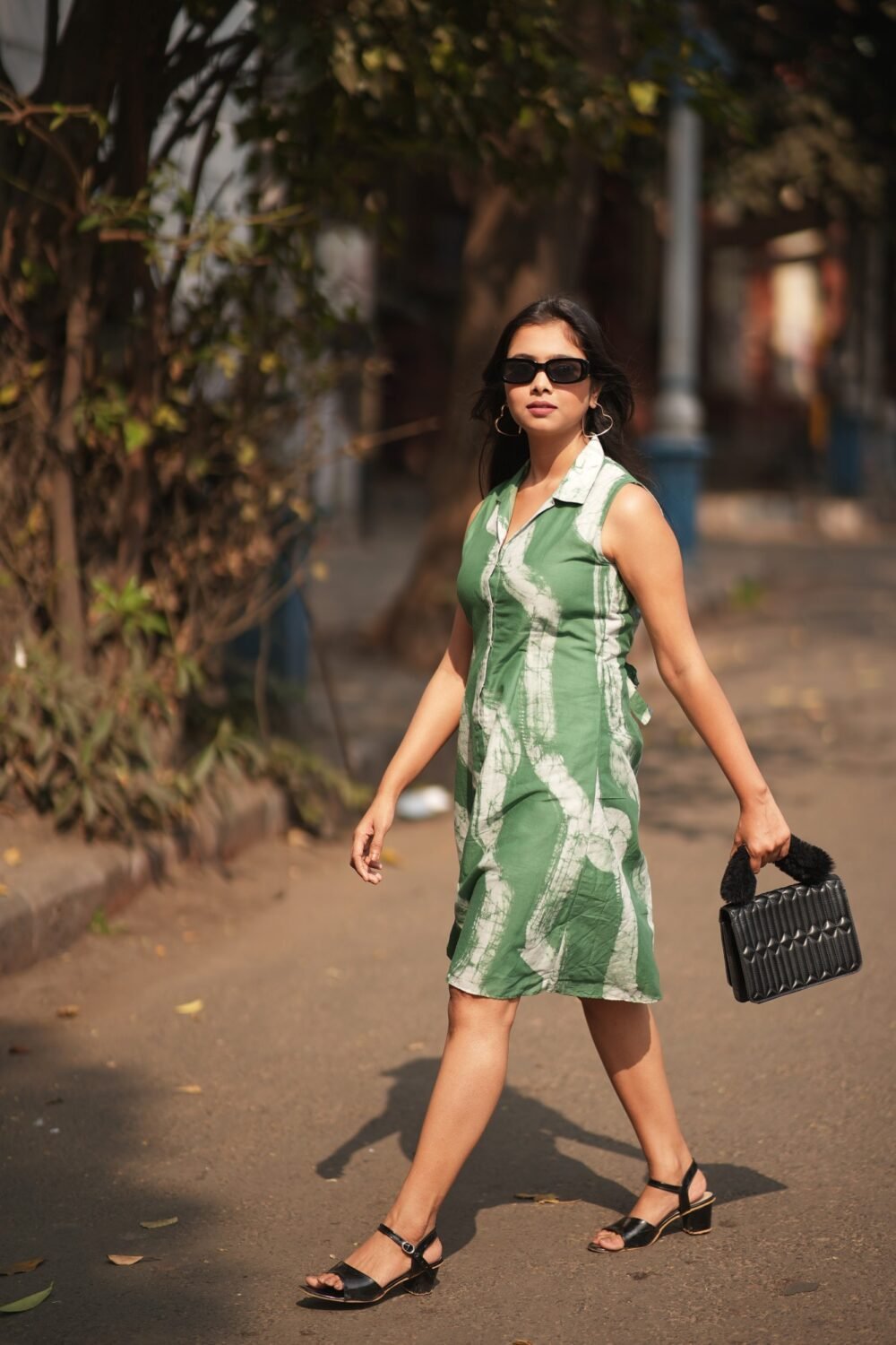 Olive Abstract Painting Batik Art Pure Cotton Dress - Image 4
