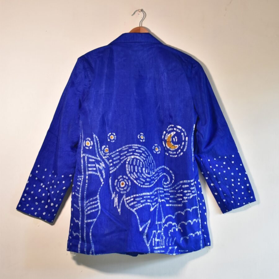 Starry Night Batik Art Royal Blue Silk Jacket