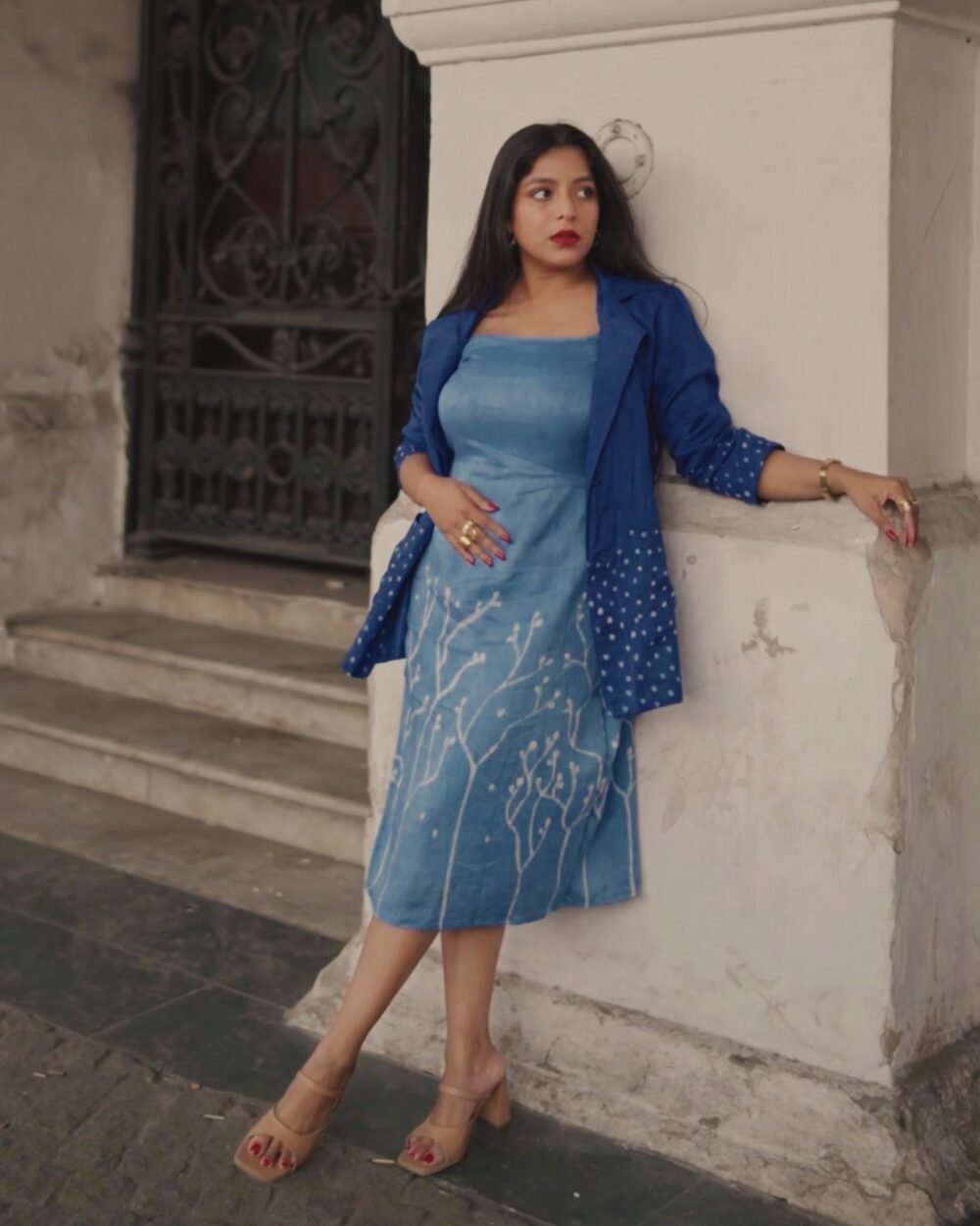 Starry Night Batik Art Royal Blue Silk Jacket - Image 4