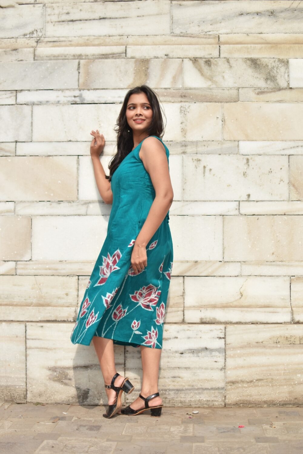 Lotus Garden Silk Batik Art Belt Dress - Image 3