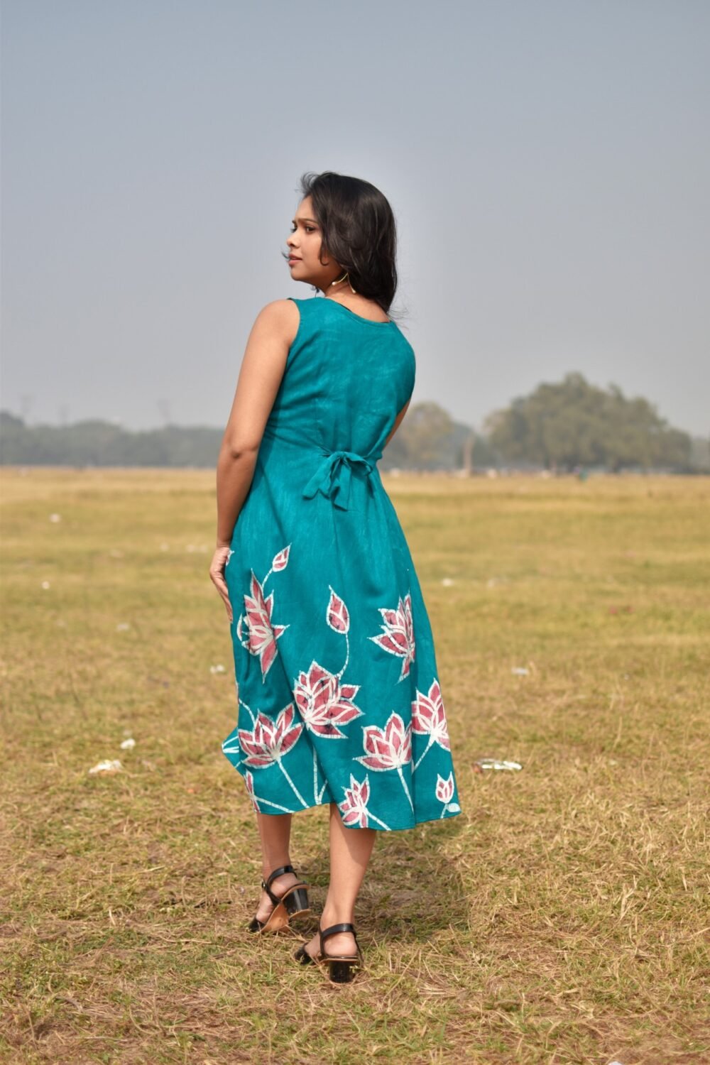 Lotus Garden Silk Batik Art Belt Dress - Image 4