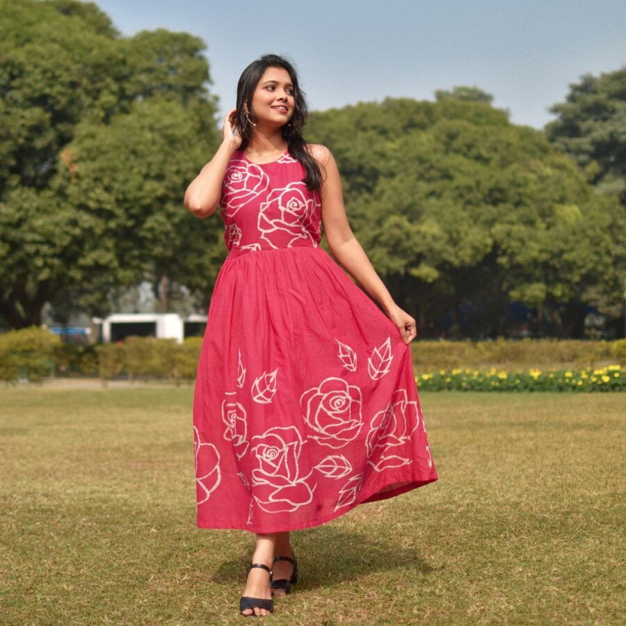 Rose Batik Art Pure Cotton Long Dress