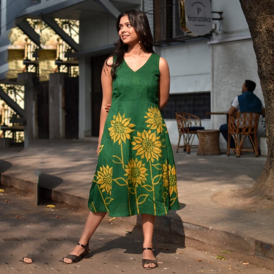 Sunflowers Silk Batik Art Belt Dress