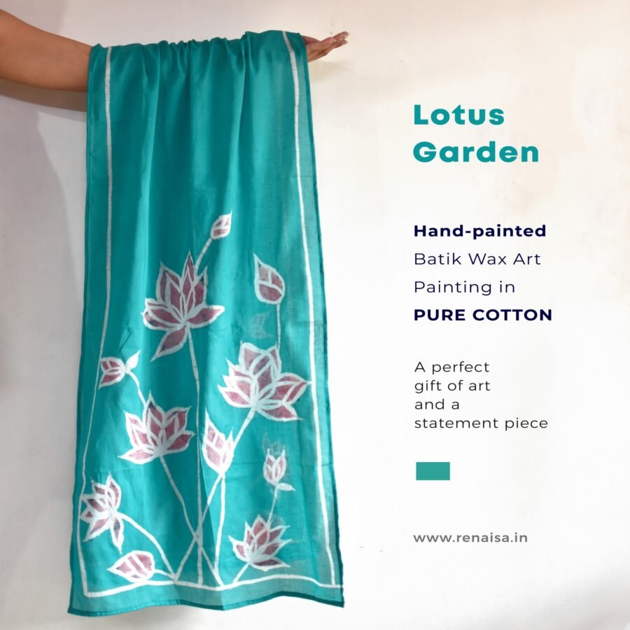 Lotus Garden Painted Batik Pure Cotton Stole