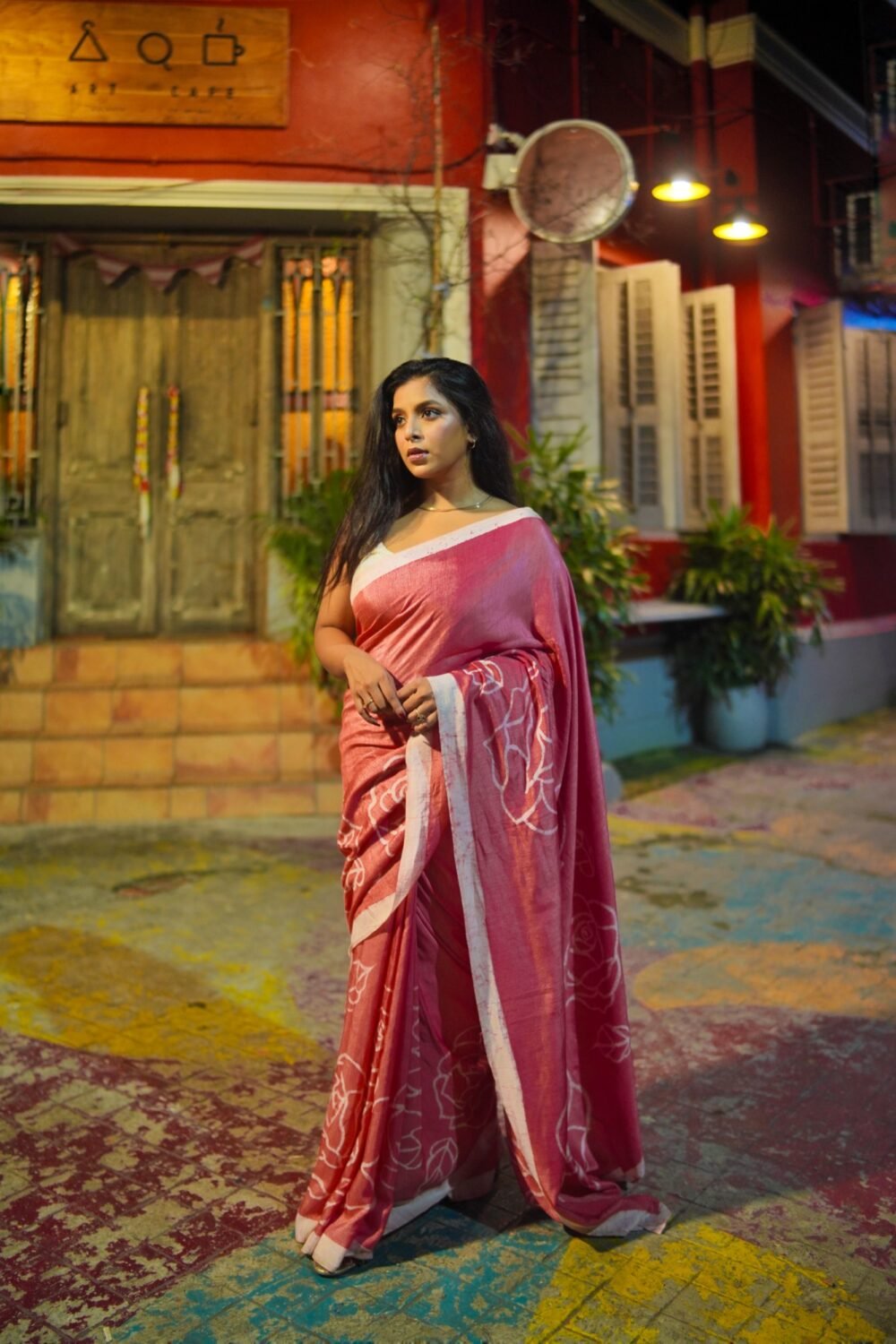 Rosi Magenta Pink Batik Art Painted Silk Saree - Image 4