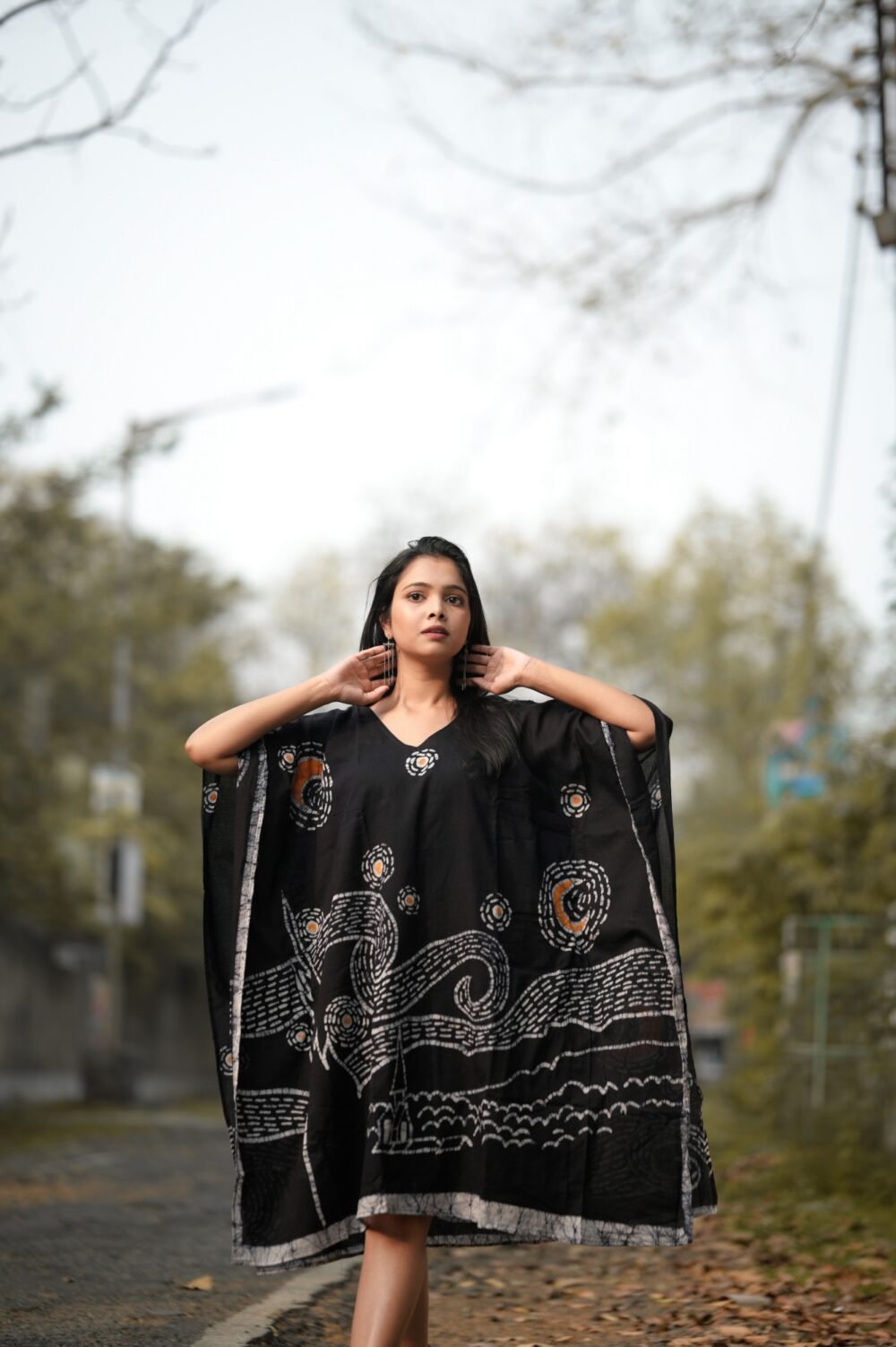 Starry Night Batik Art Pure Cotton Kaftan Dress - Image 2