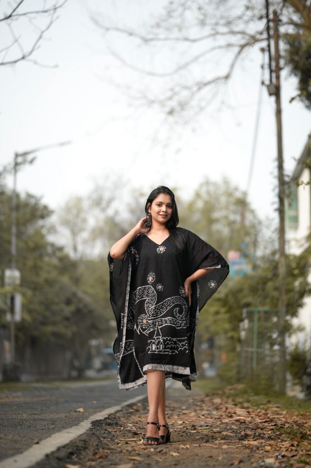 Starry Night Batik Art Pure Cotton Kaftan Dress - Image 5