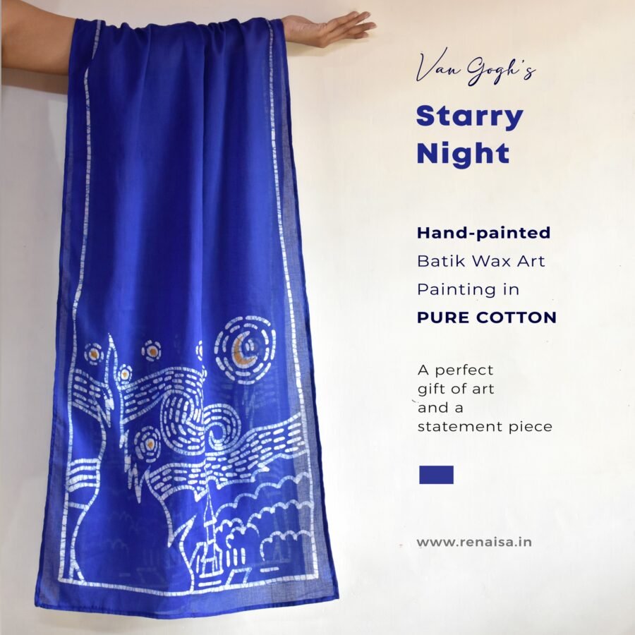 Starry Night Painted Batik Pure Cotton Stole