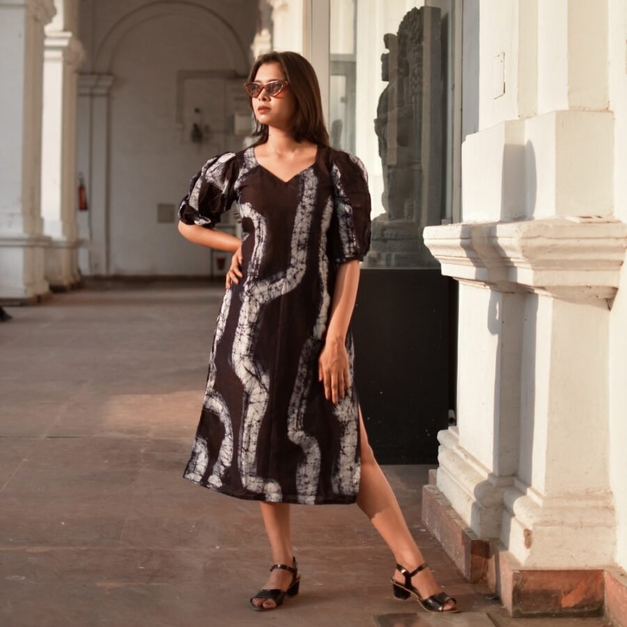 Abstract Hand Batik Pure Cotton Slit Dress