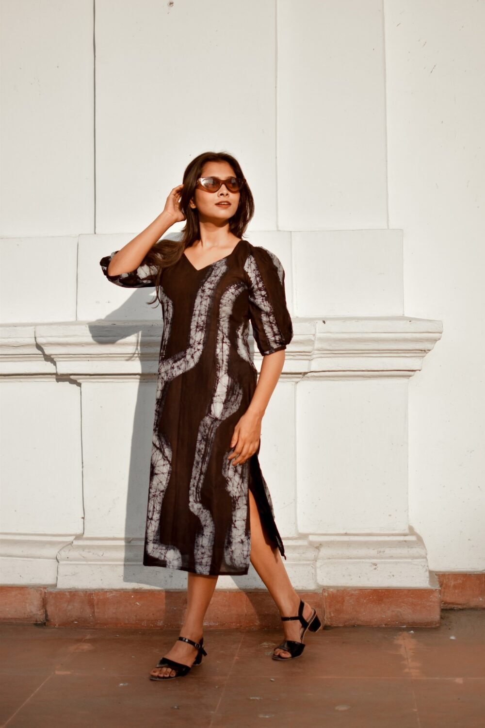 Abstract Hand Batik Pure Cotton Slit Dress - Image 3