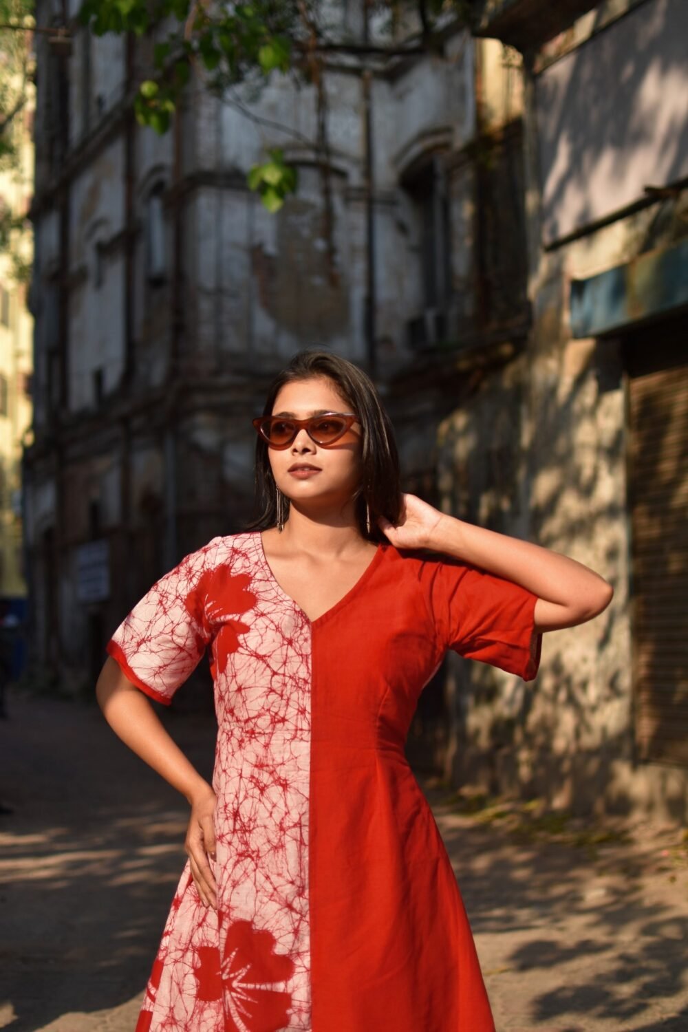 Hibiscus Hand Batik Art Pure Cotton Belt Dress - Image 2