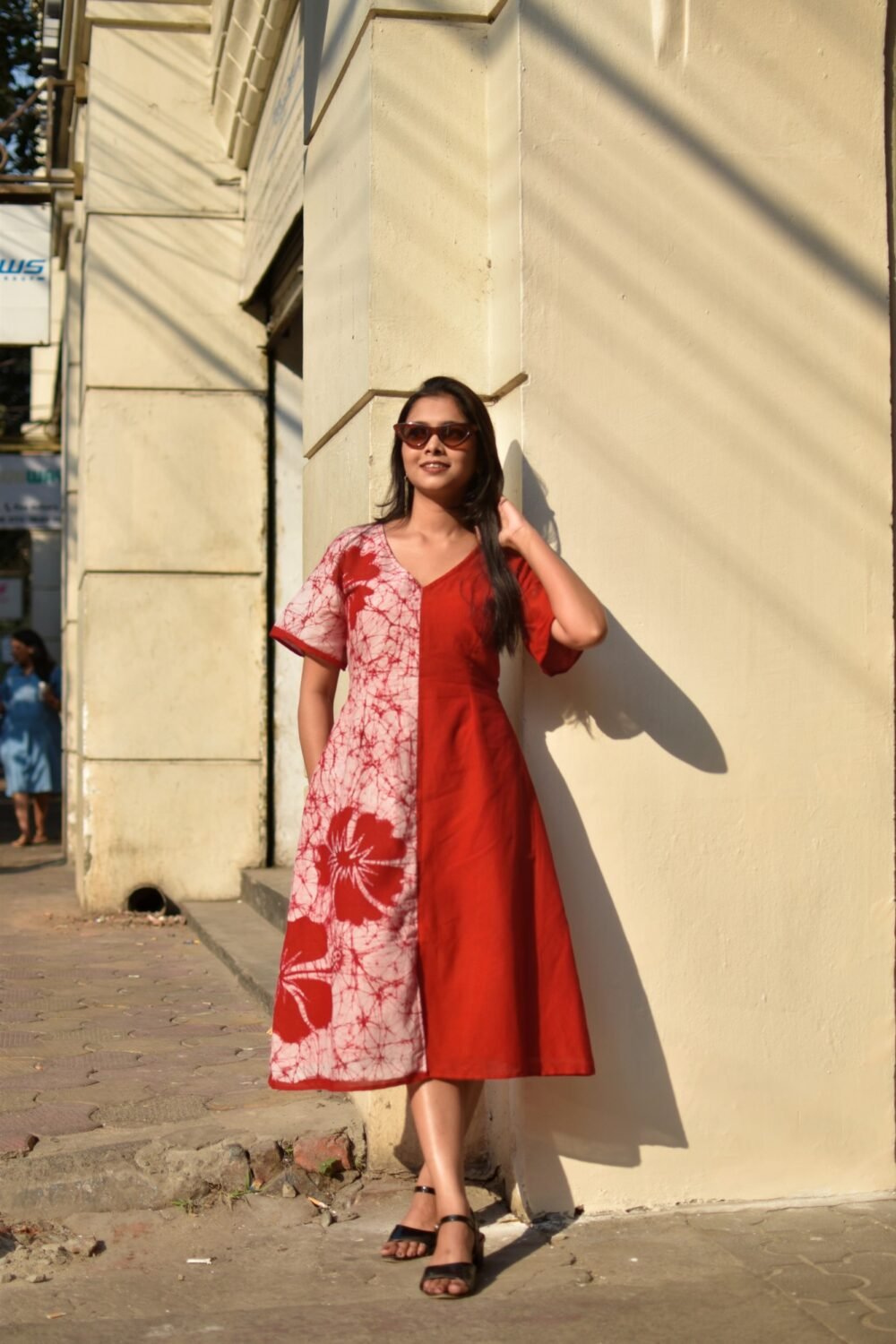 Hibiscus Hand Batik Art Pure Cotton Belt Dress - Image 3