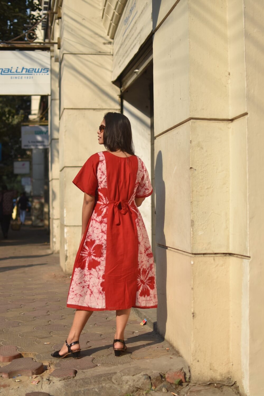 Hibiscus Hand Batik Art Pure Cotton Belt Dress - Image 4