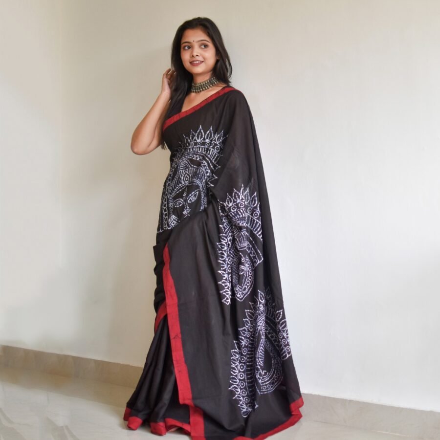 Chhau Mask Hand Batik Art Pure Cotton Saree