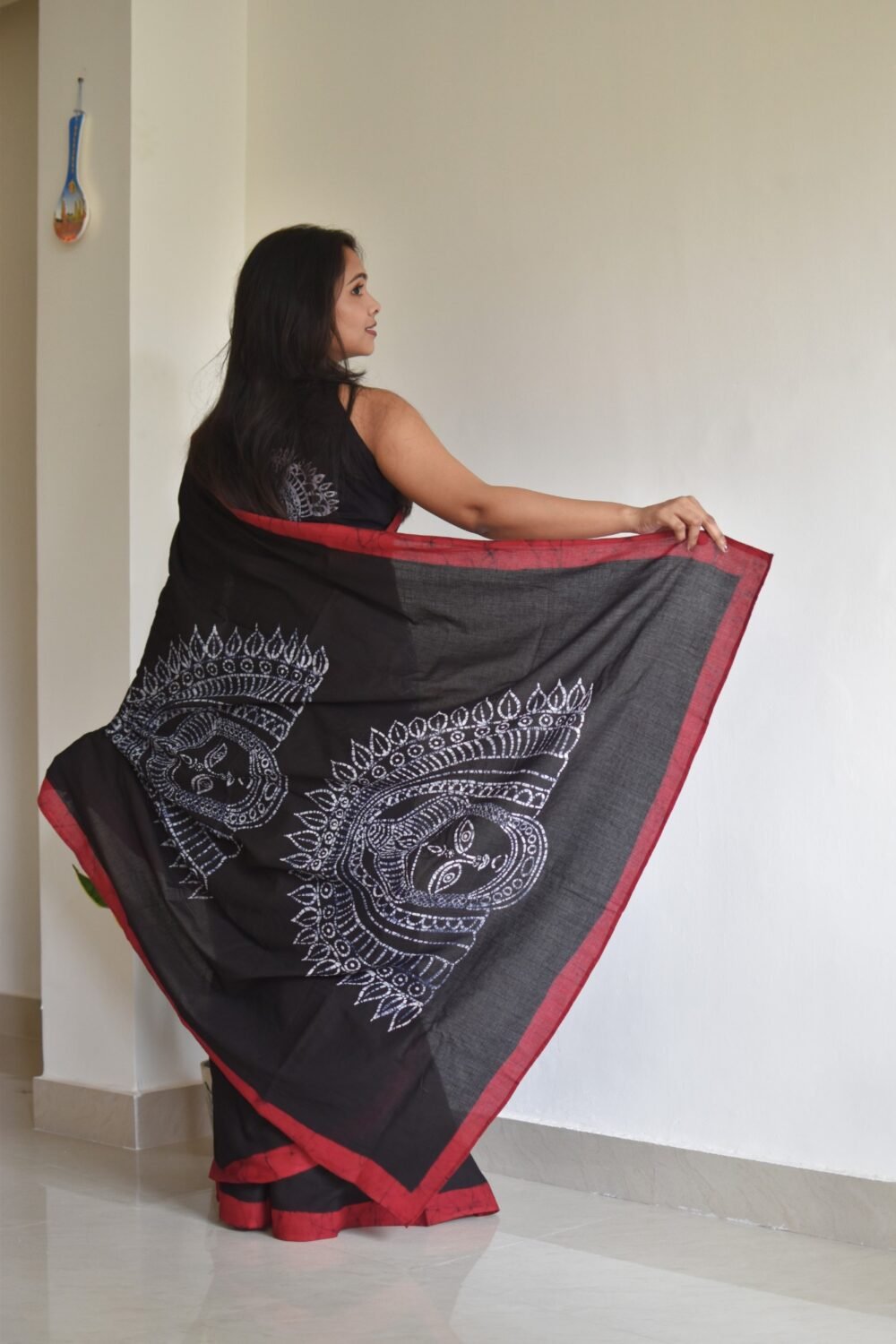 Chhau Mask Hand Batik Art Pure Cotton Saree - Image 2