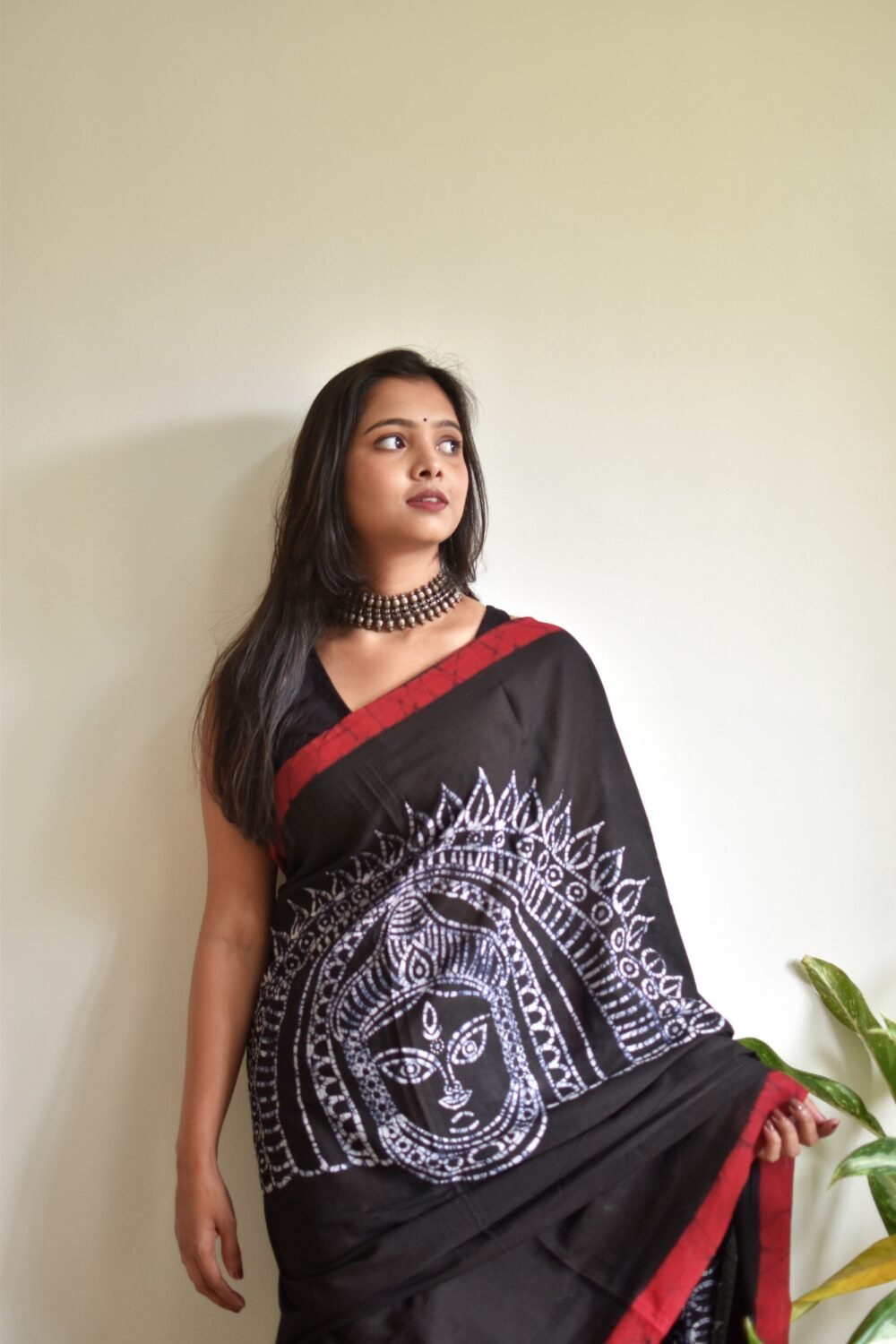 Chhau Mask Hand Batik Art Pure Cotton Saree - Image 3