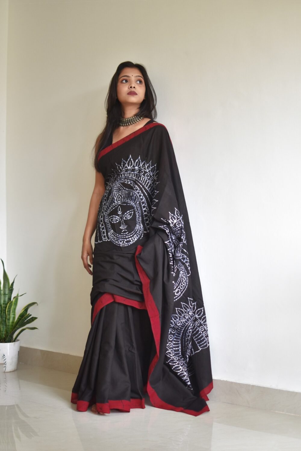 Chhau Mask Hand Batik Art Pure Cotton Saree - Image 4