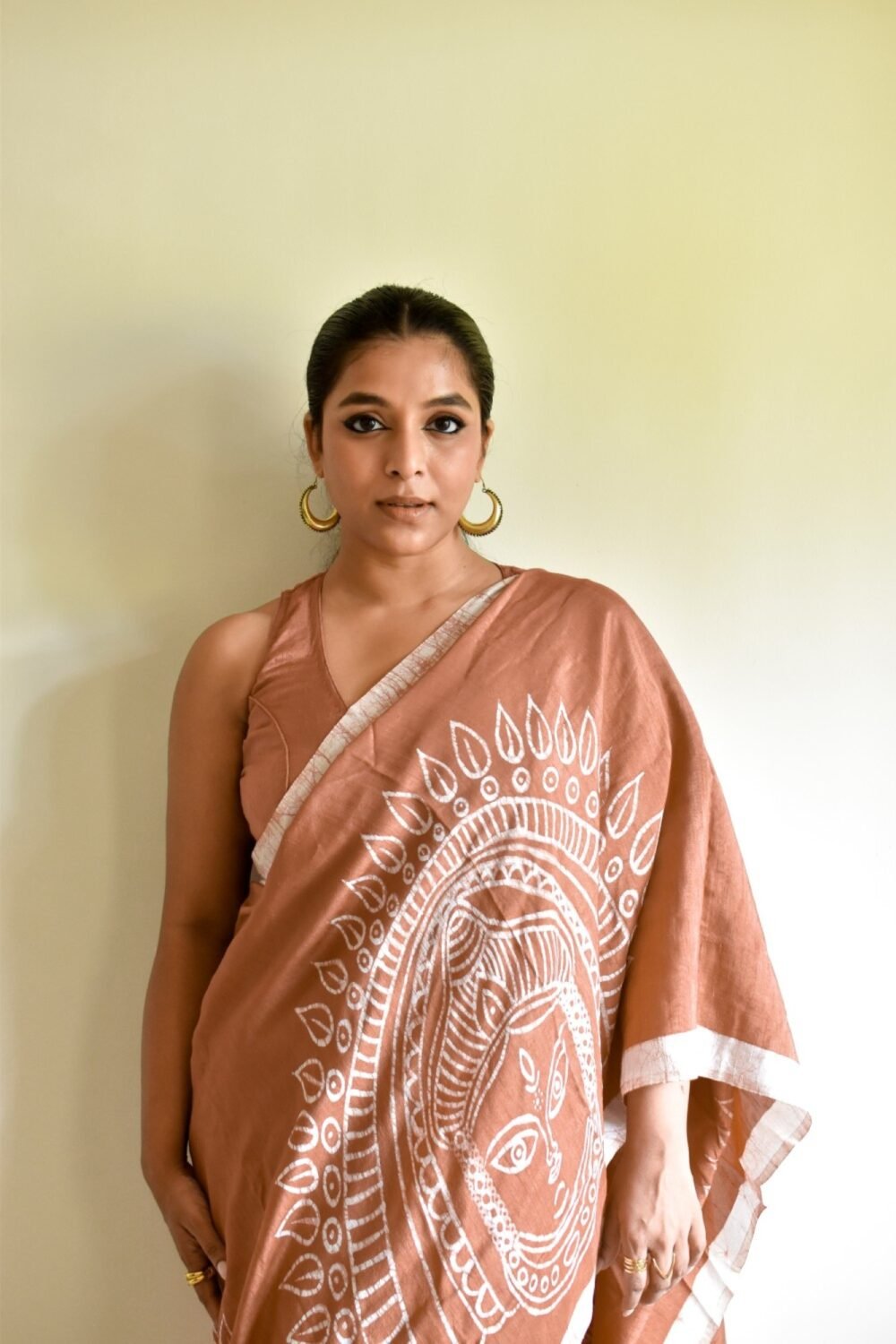 Durga Chhau Art Hand-painted Batik in Silk Saree - Image 5
