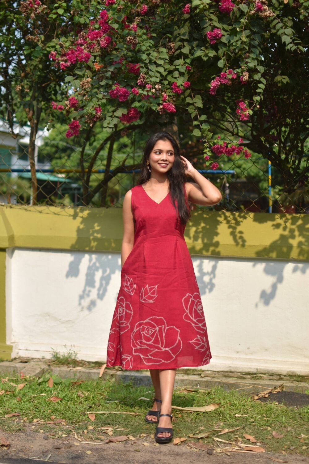 Roses Batik Art in Silk Belt Dress - Image 2