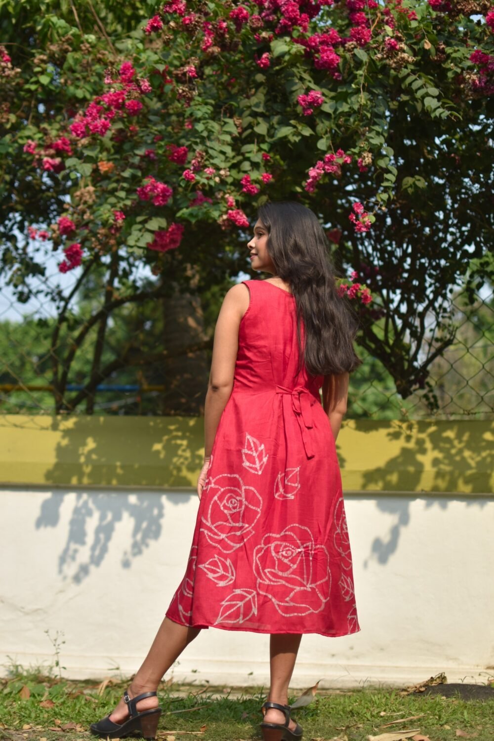 Roses Batik Art in Silk Belt Dress - Image 3