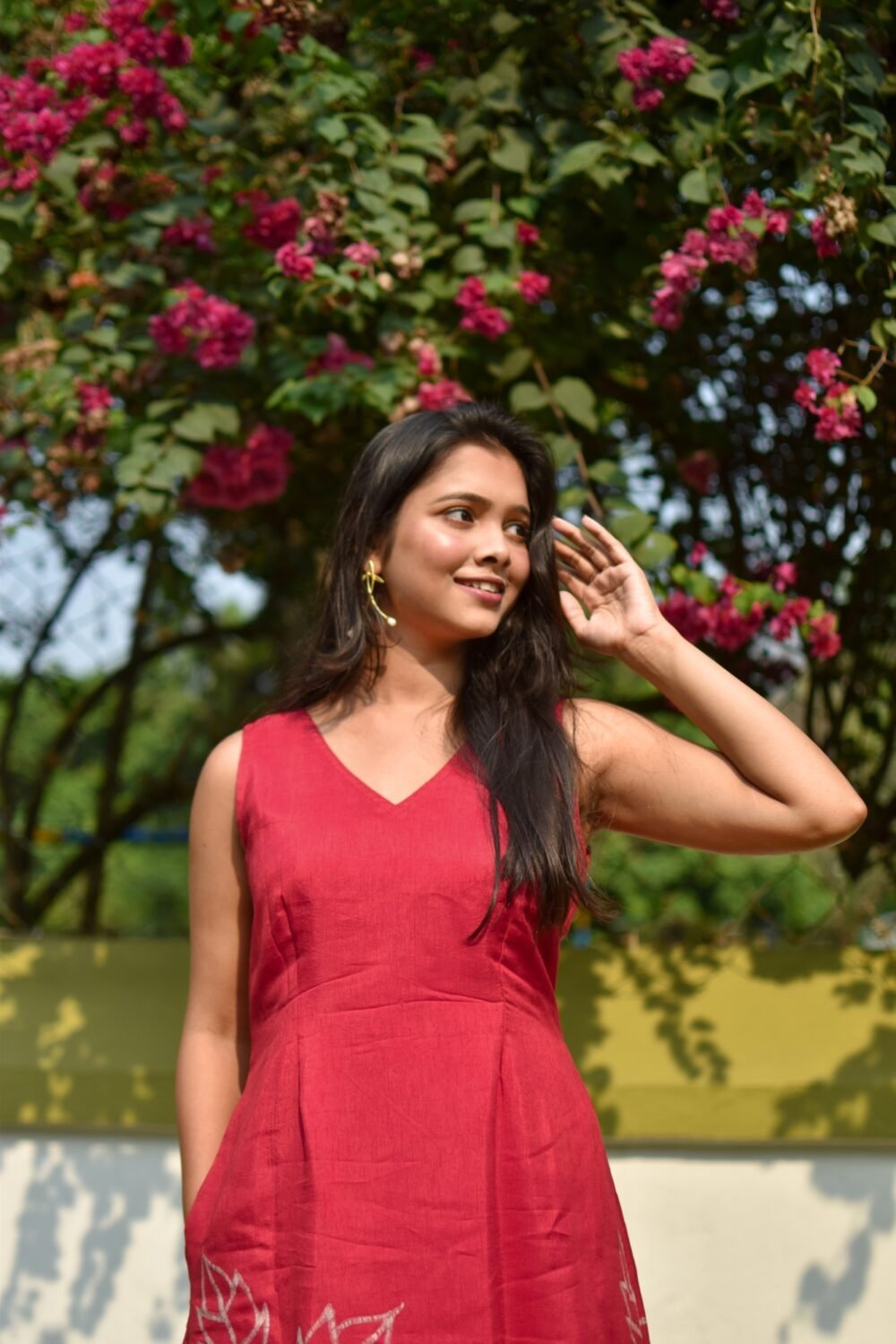 Roses Batik Art in Silk Belt Dress - Image 4