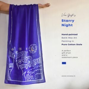 Starry Night Painted Batik Pure Cotton Indigo Stole