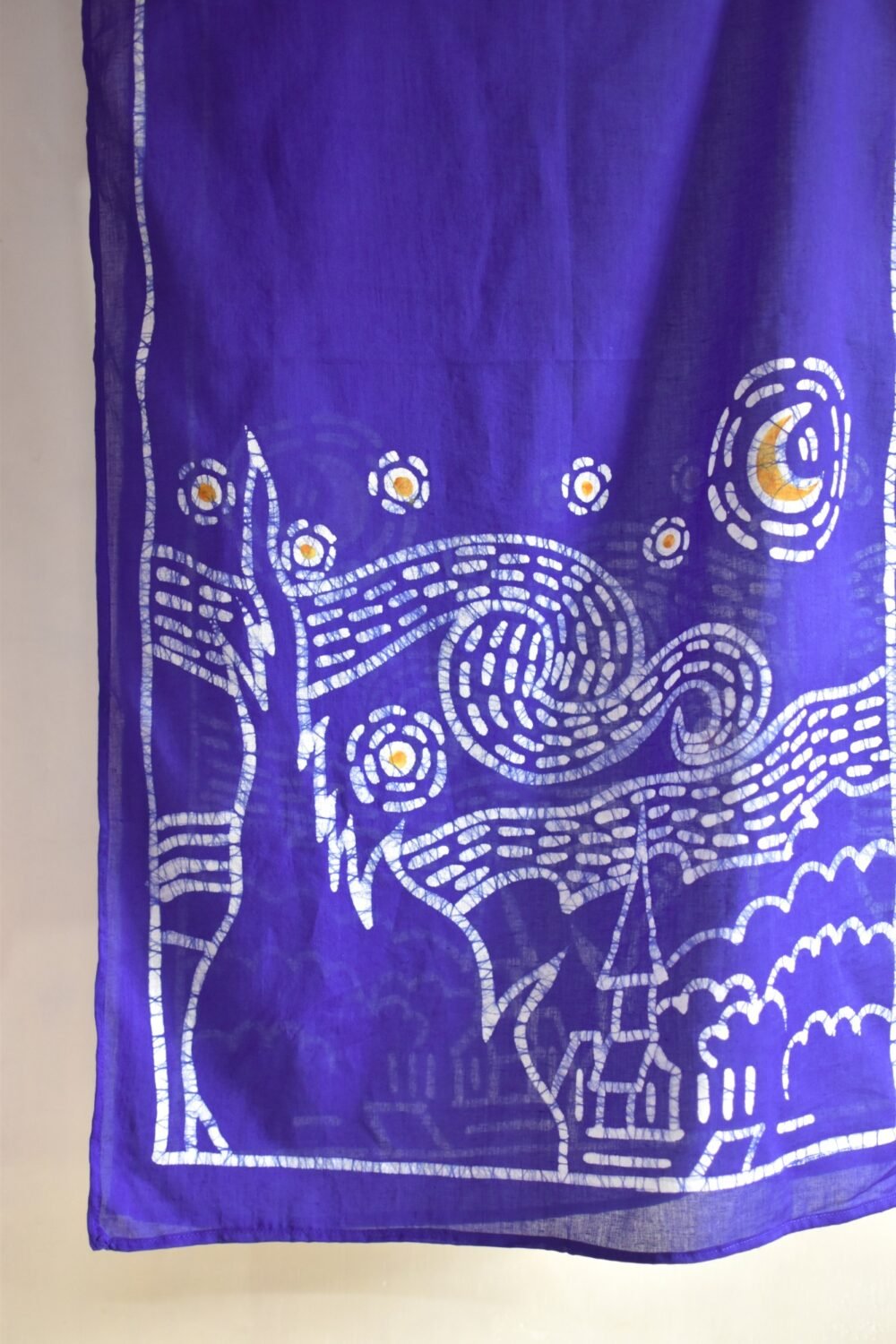 Starry Night Painted Batik Pure Cotton Indigo Stole - Image 2