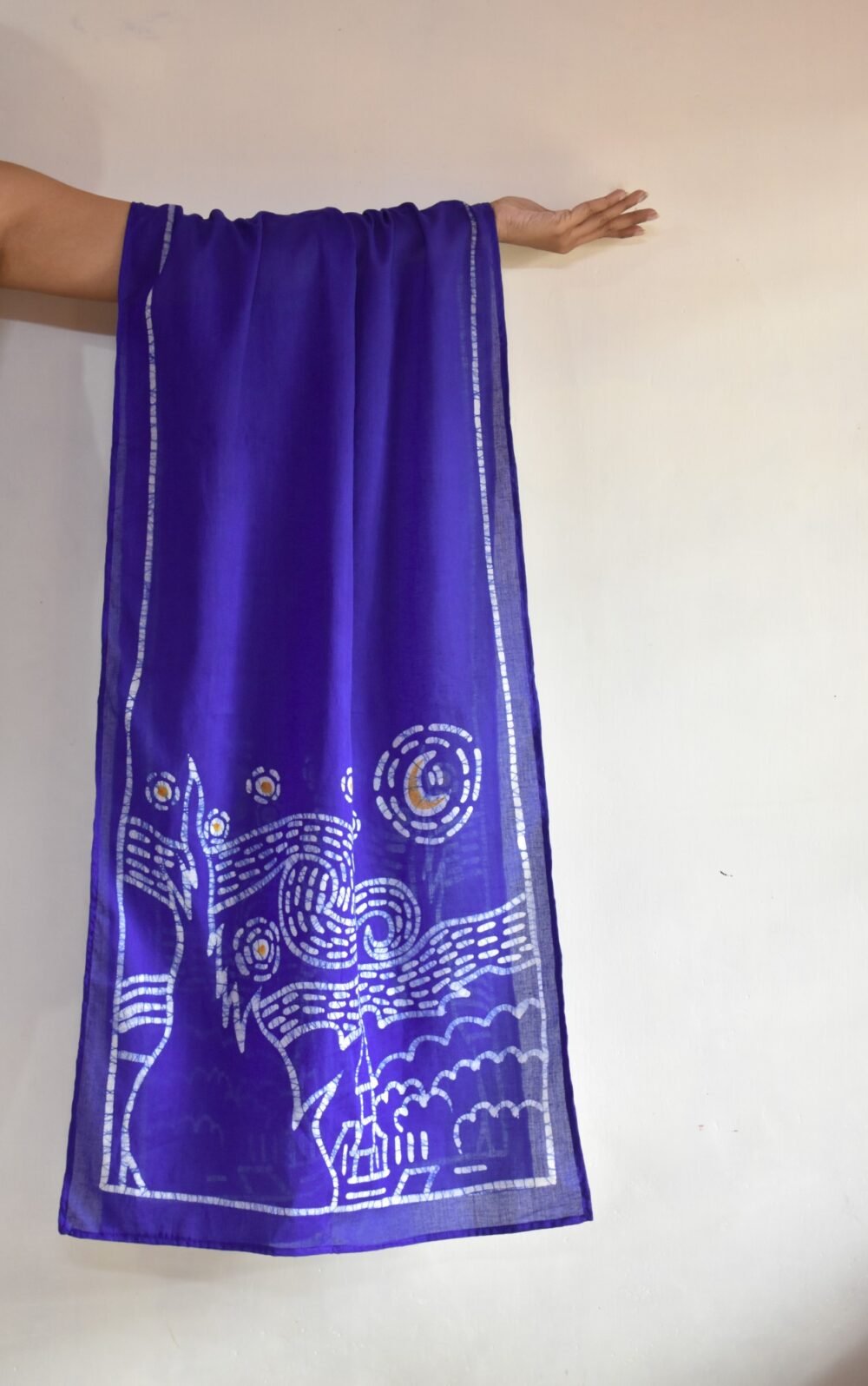 Starry Night Painted Batik Pure Cotton Indigo Stole - Image 3