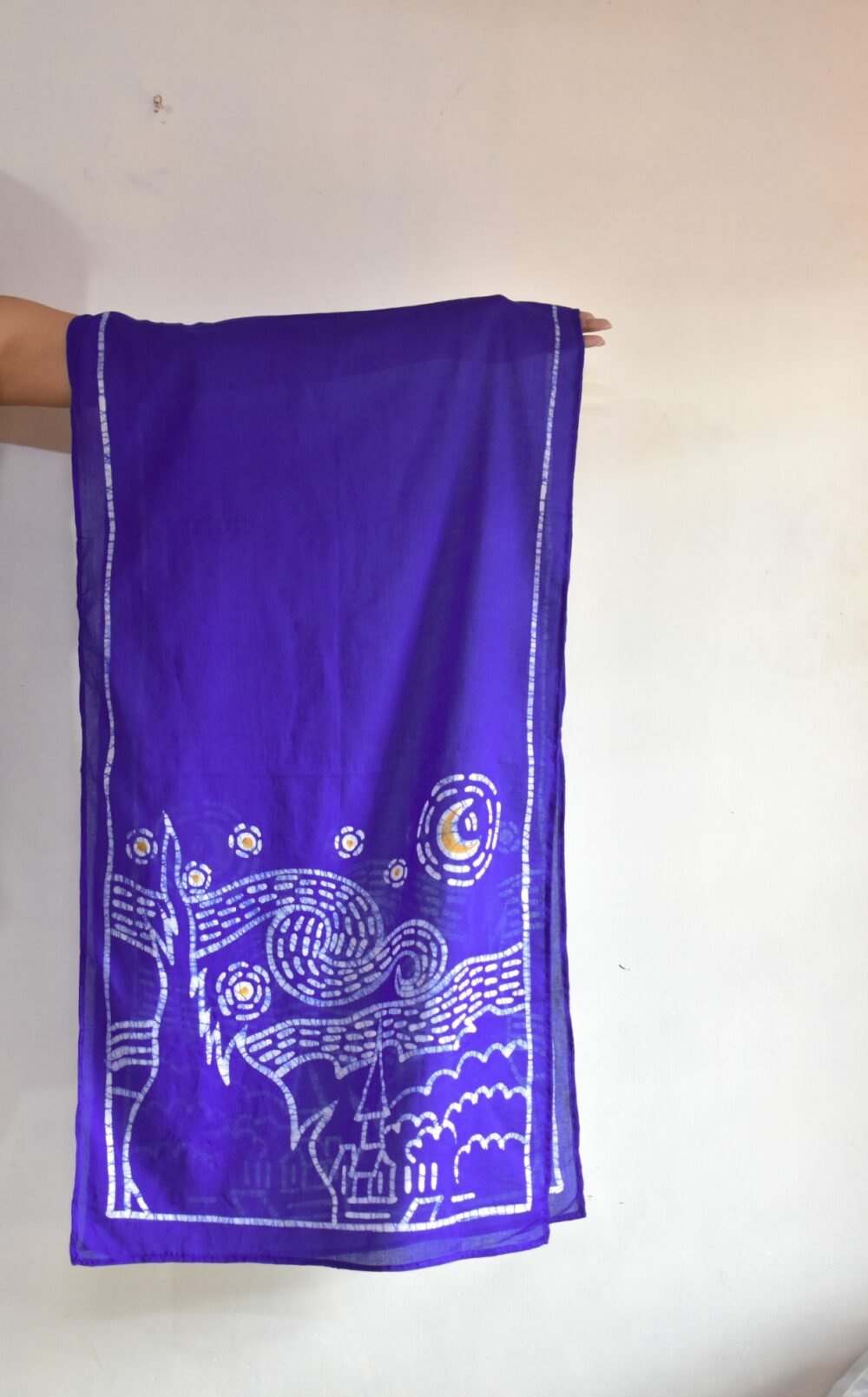 Starry Night Painted Batik Pure Cotton Indigo Stole - Image 4