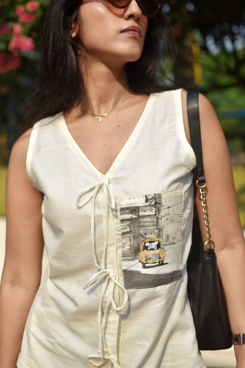 Taxi Painting Pure linen Cotton Top - Image 2