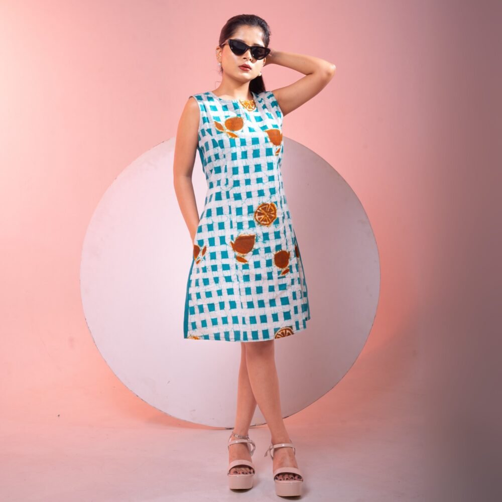 Box Check Hand batik Pure Cotton Short Dress