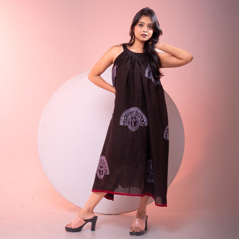Chhau Batik Art Pure Cotton Flare Dress