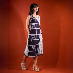 Fish and Checks Hand Batik Pure Cotton Wrap Dress