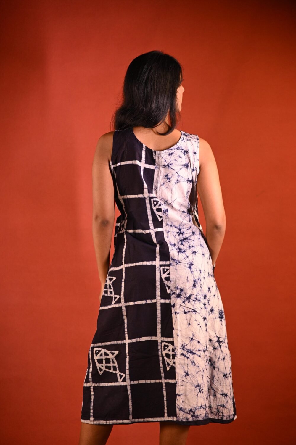 Fish and Checks Hand Batik Pure Cotton Wrap Dress - Image 4