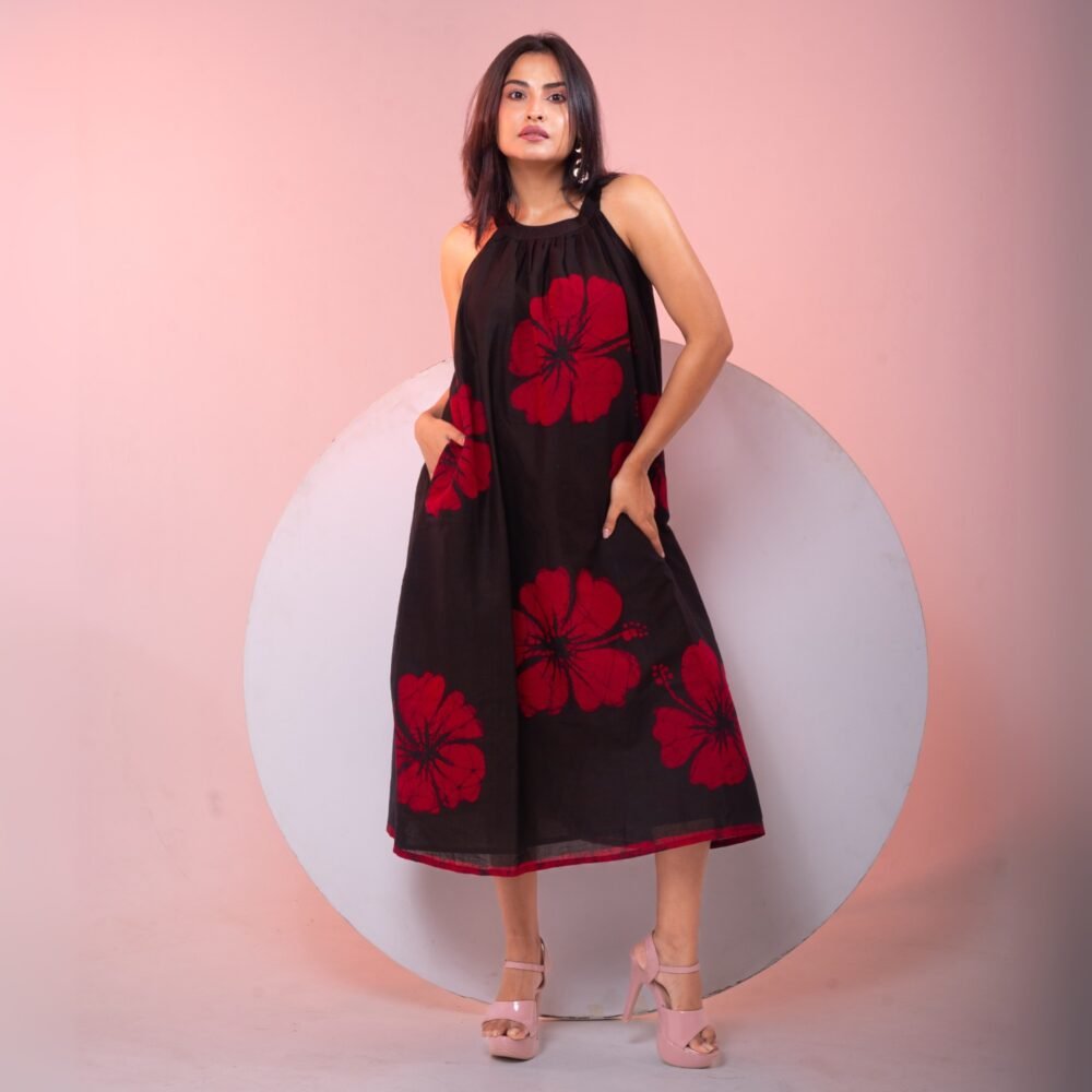 Hibiscus Hand Batik Pure Cotton Flare Dress